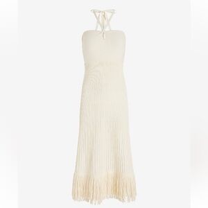 Ribbed Halter Sleeveless Fringe Midi Sweater Dress (Medium)